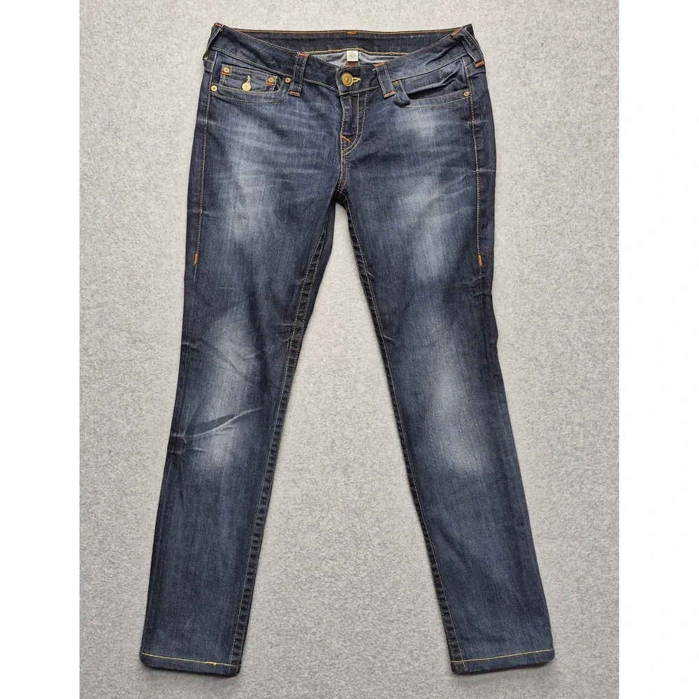 True Religion Jeans Womens 32x30 Blue Flap Pocket Stretch Vintage Skinny